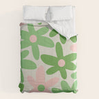 Flower Market Valencia Cute Retro Modern Floral Lime Green and Light Pink Comforter Gallery Image 6