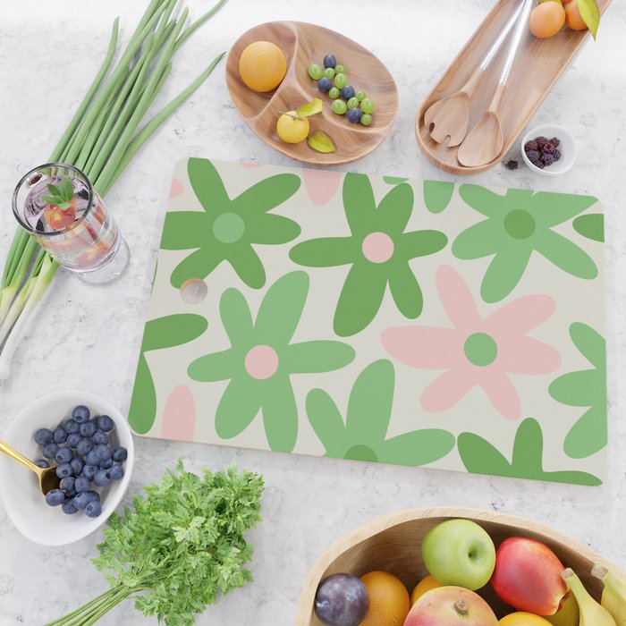 Flower Market Valencia Cute Retro Modern Floral Lime Green and Light Pink Cutting Board Gallery Image 2