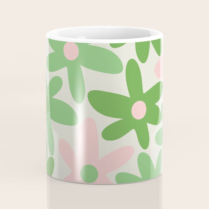 Flower Market Valencia Cute Retro Modern Floral Lime Green and Light Pink Coffee Mug Gallery Image 4