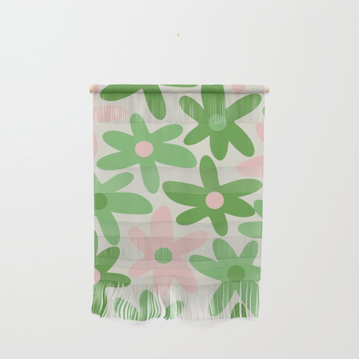 Flower Market Valencia Cute Retro Modern Floral Lime Green and Light Pink Wall Hanging Gallery Image 1