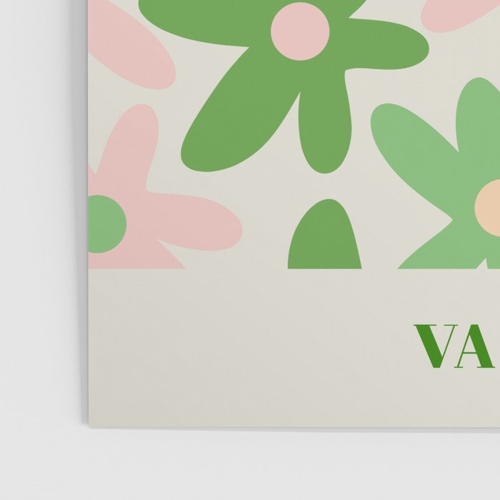 Flower Market Valencia Cute Retro Modern Floral Lime Green and Light Pink Poster Gallery Image 3