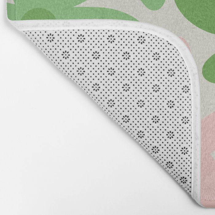 Flower Market Valencia Cute Retro Modern Floral Lime Green and Light Pink Bath Mat Gallery Image 2
