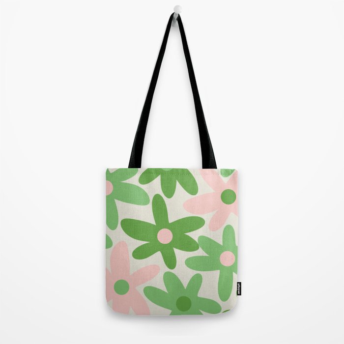 Flower Market Valencia Cute Retro Modern Floral Lime Green and Light Pink Tote Bag Gallery Image 2