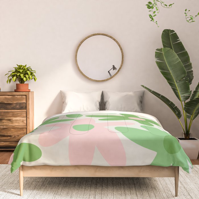 Flower Market Valencia Cute Retro Modern Floral Lime Green and Light Pink Comforter Gallery Image 3
