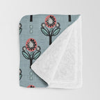 Blockprint Blooms on light blue Throw Blanket Gallery Image 3