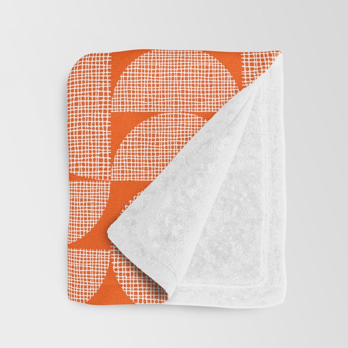 Mid Century Modern Geometric Textured Shapes Orange And White Throw Blanket Gallery Image 3