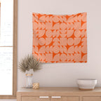 Mid Century Modern Geometric Textured Shapes Orange And White Wall Tapestry Gallery Image 2