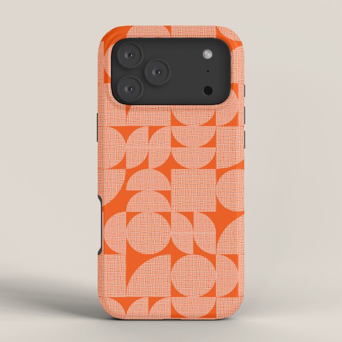 Mid Century Modern Geometric Textured Shapes Orange And White iPhone Case Gallery Image 4