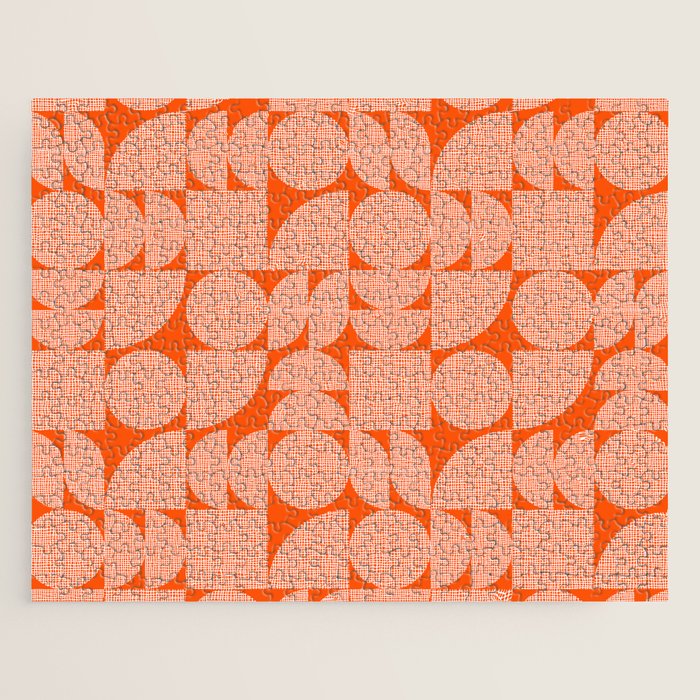 Mid Century Modern Geometric Textured Shapes Orange And White Jigsaw Puzzle Gallery Image 1