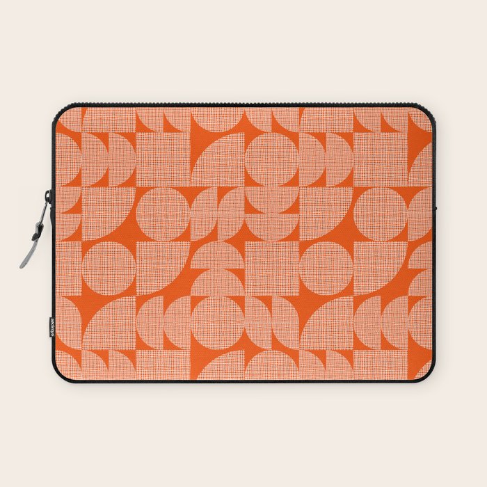 Mid Century Modern Geometric Textured Shapes Orange And White Laptop Sleeve Gallery Image 1