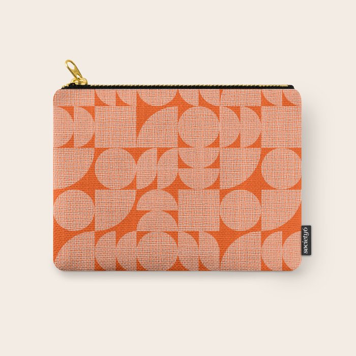 Mid Century Modern Geometric Textured Shapes Orange And White Carry All Pouch Gallery Image 1