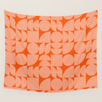 Mid Century Modern Geometric Textured Shapes Orange And White Wall Tapestry Gallery Image 4