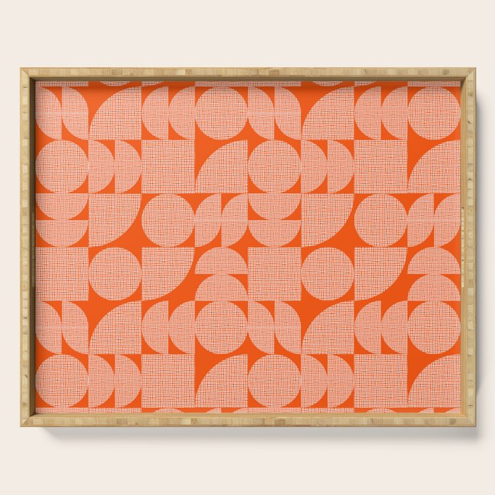 Mid Century Modern Geometric Textured Shapes Orange And White Serving Tray Gallery Image 1