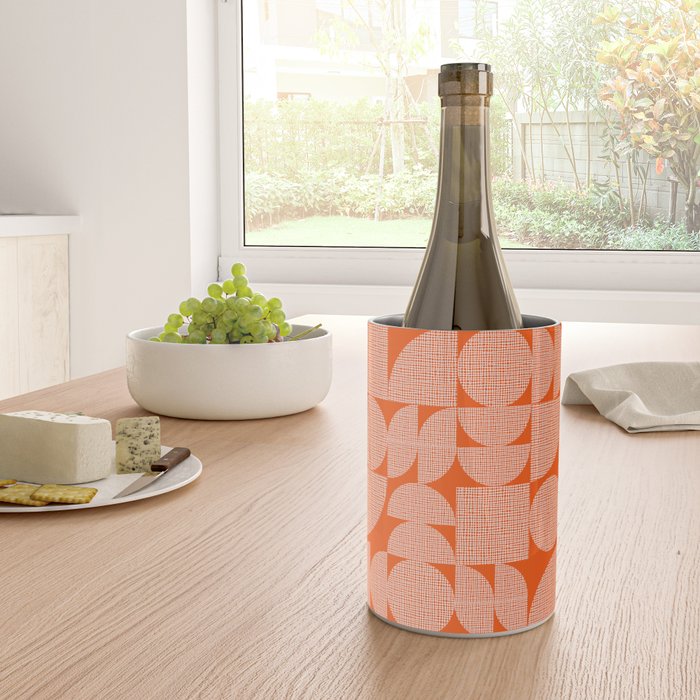 Mid Century Modern Geometric Textured Shapes Orange And White Wine Chiller Gallery Image 4