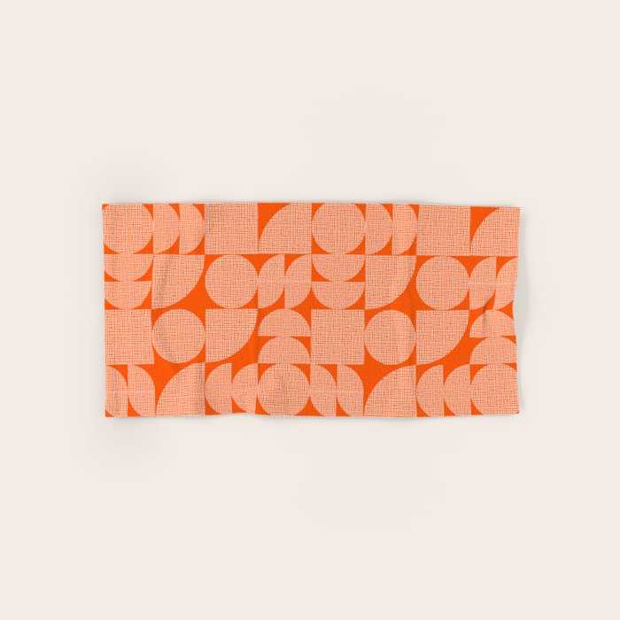 Mid Century Modern Geometric Textured Shapes Orange And White Bath Towel Gallery Image 1