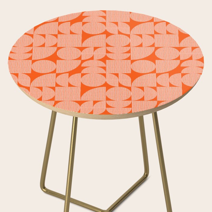 Mid Century Modern Geometric Textured Shapes Orange And White Side Table Gallery Image 2