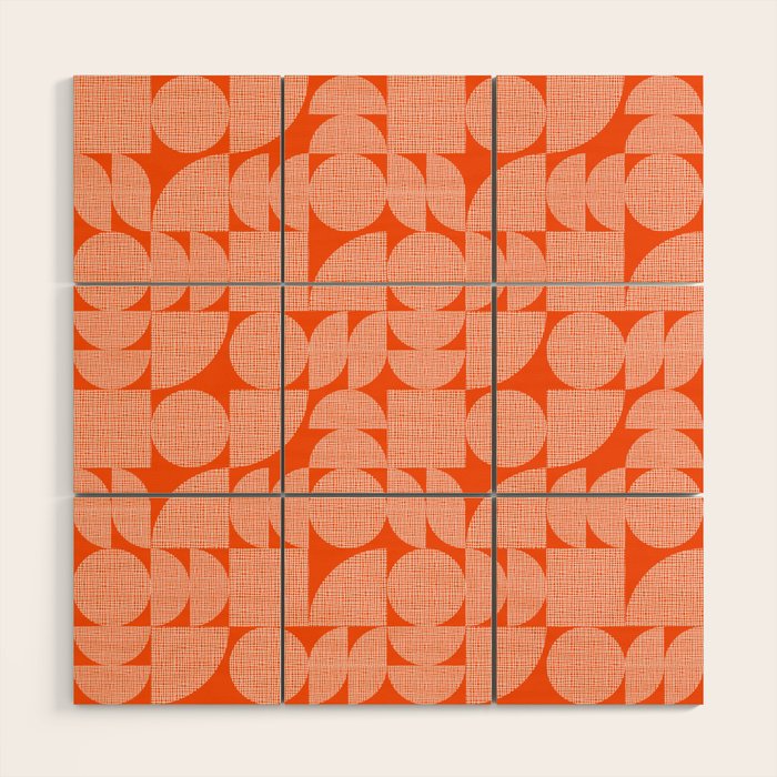 Mid Century Modern Geometric Textured Shapes Orange And White Wood Wall Art Gallery Image 1