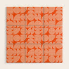 Mid Century Modern Geometric Textured Shapes Orange And White Wood Wall Art Gallery Image 1