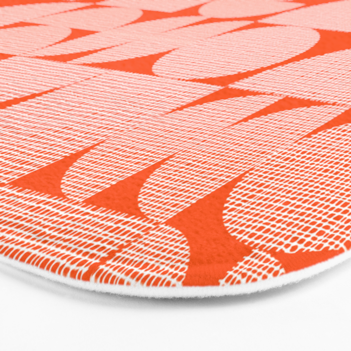 Mid Century Modern Geometric Textured Shapes Orange And White Bath Mat Gallery Image 3