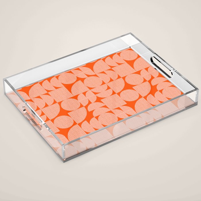 Mid Century Modern Geometric Textured Shapes Orange And White Acrylic Tray Gallery Image 1