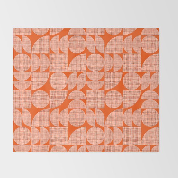 Mid Century Modern Geometric Textured Shapes Orange And White Throw Blanket Gallery Image 2
