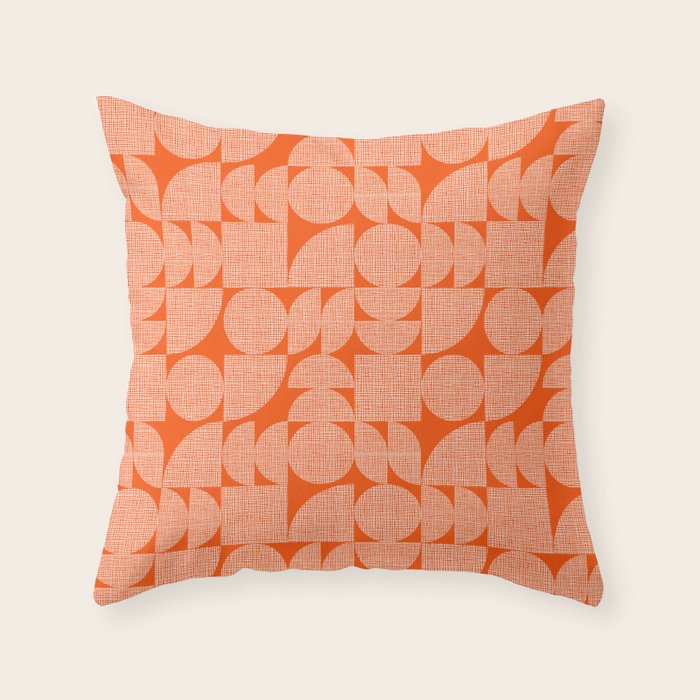 Mid Century Modern Geometric Textured Shapes Orange And White Throw Pillow Gallery Image 1