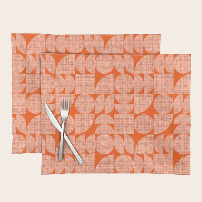 Mid Century Modern Geometric Textured Shapes Orange And White Placemat Gallery Image 1