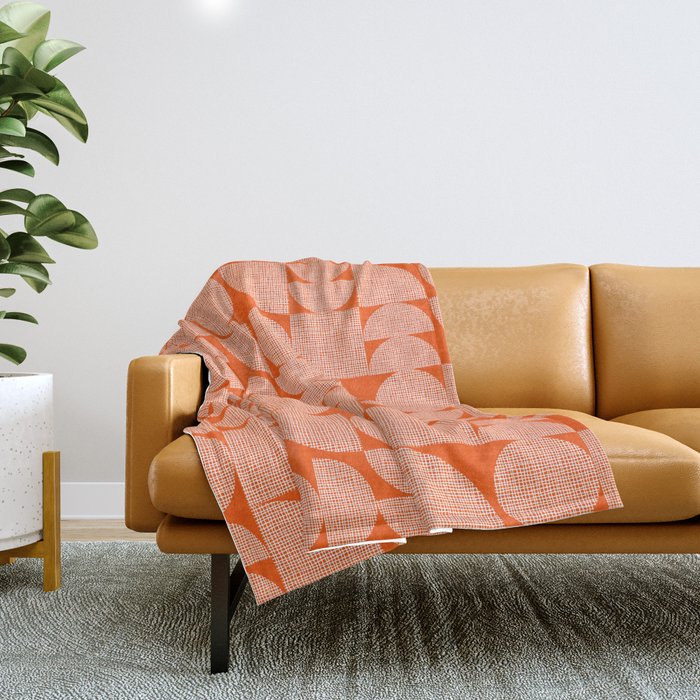 Mid Century Modern Geometric Textured Shapes Orange And White Throw Blanket Gallery Image 1