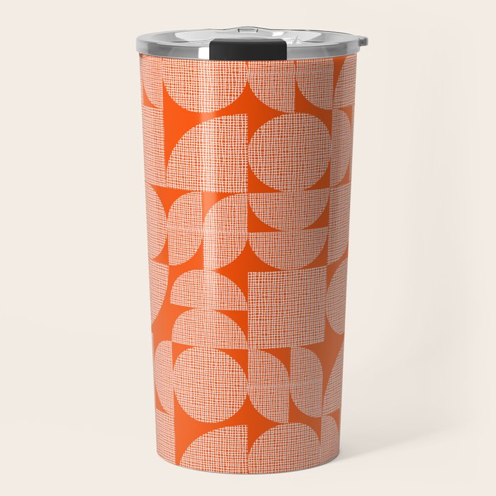 Mid Century Modern Geometric Textured Shapes Orange And White Travel Mug Gallery Image 1