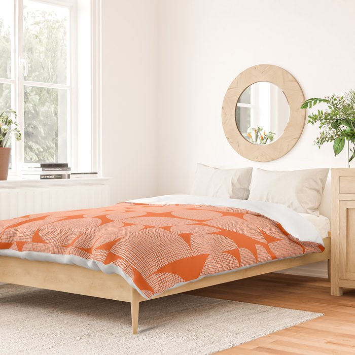 Mid Century Modern Geometric Textured Shapes Orange And White Duvet Cover Gallery Image 2