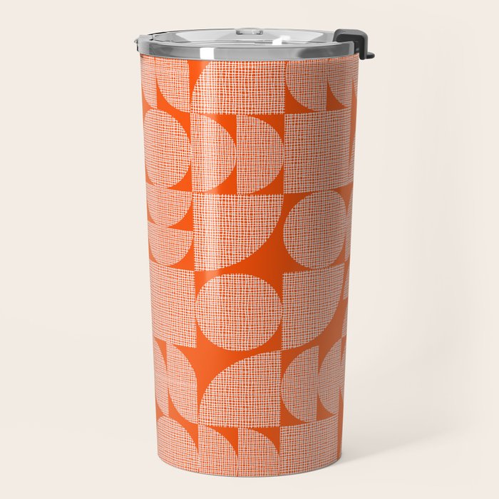 Mid Century Modern Geometric Textured Shapes Orange And White Travel Mug Gallery Image 2