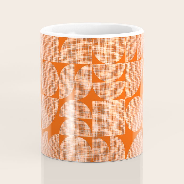 Mid Century Modern Geometric Textured Shapes Orange And White Coffee Mug Gallery Image 4