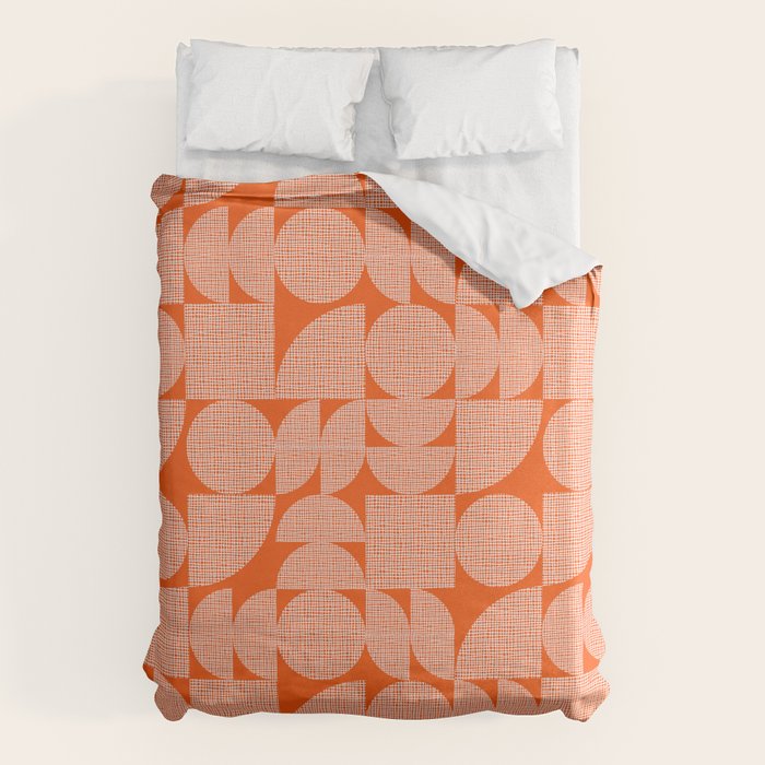 Mid Century Modern Geometric Textured Shapes Orange And White Duvet Cover Gallery Image 1