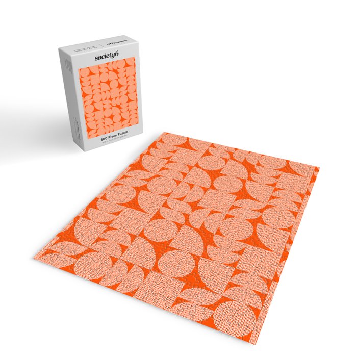 Mid Century Modern Geometric Textured Shapes Orange And White Jigsaw Puzzle Gallery Image 2