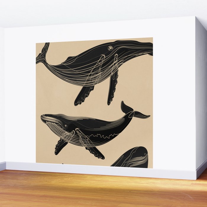 Modern Minimalist Abstract Whales 1 Wall Mural Gallery Image 2
