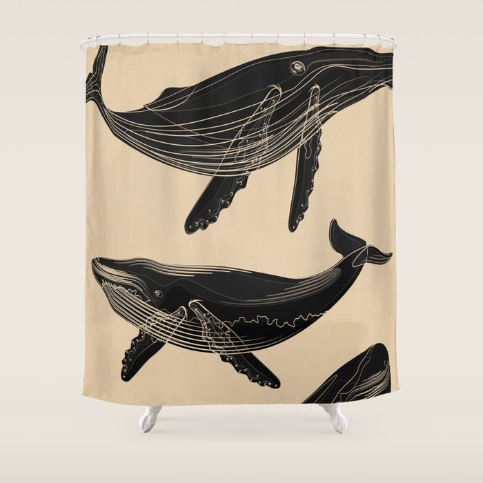 Modern Minimalist Abstract Whales 1 Shower Curtain Gallery Image 1