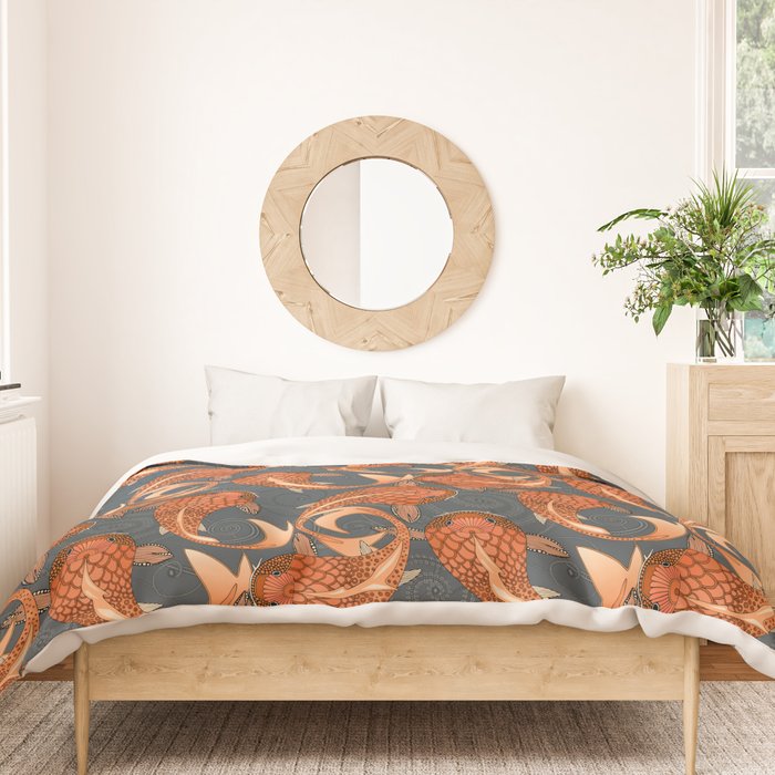 paisley fish gray Duvet Cover Gallery Image 3