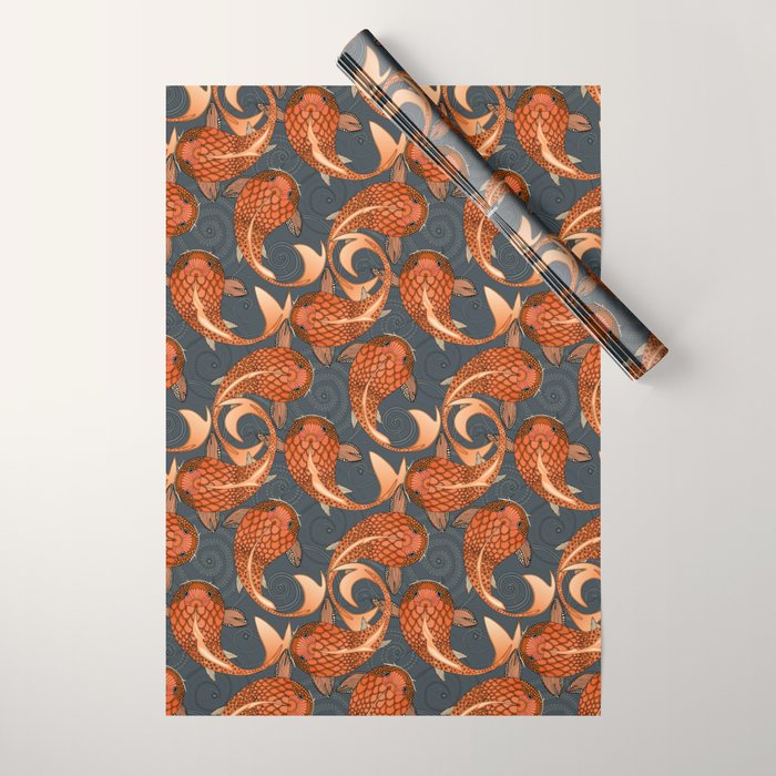 paisley fish gray Wrapping Paper Gallery Image 1