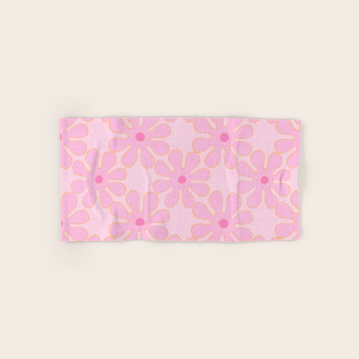Pink Floral 70s Style Groovy Flowers Bath Towel Gallery Image 1