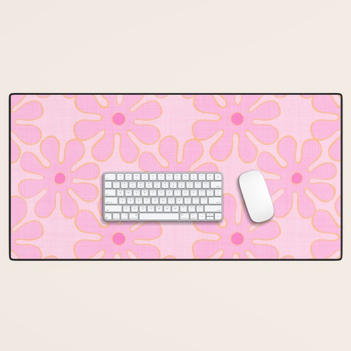 Pink Floral 70s Style Groovy Flowers Desk Mat Gallery Image 1
