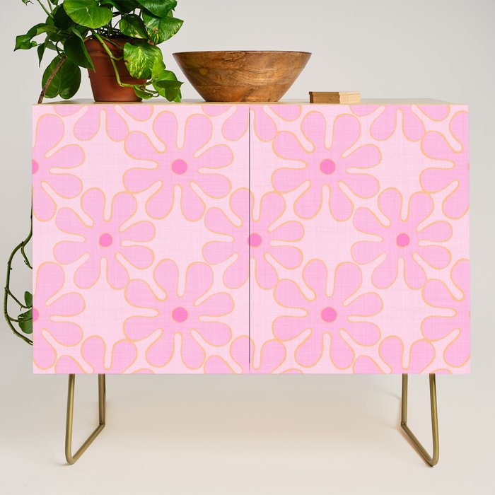 Pink Floral 70s Style Groovy Flowers Credenza Gallery Image 1