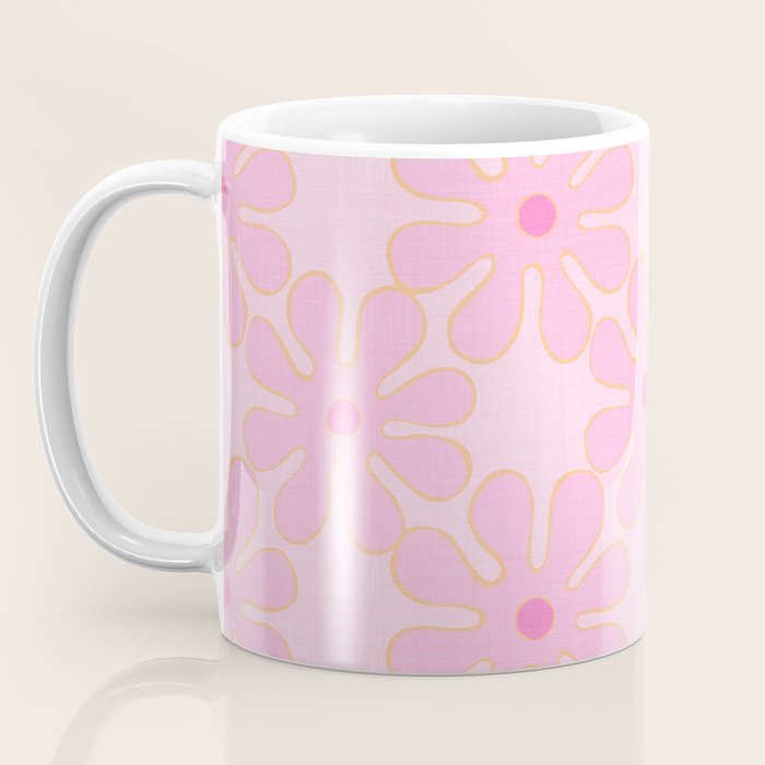 Pink Floral 70s Style Groovy Flowers Coffee Mug Gallery Image 3