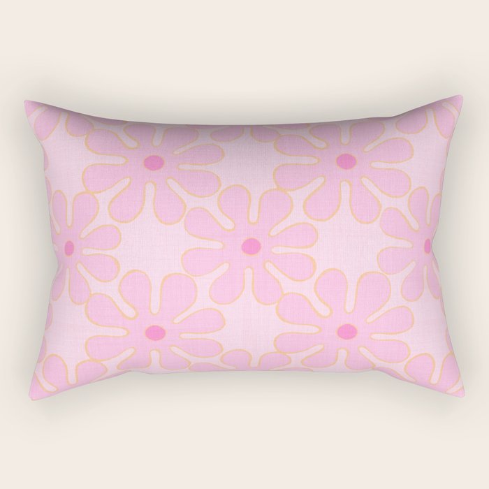 Pink Floral 70s Style Groovy Flowers Rectangular Pillow Gallery Image 1