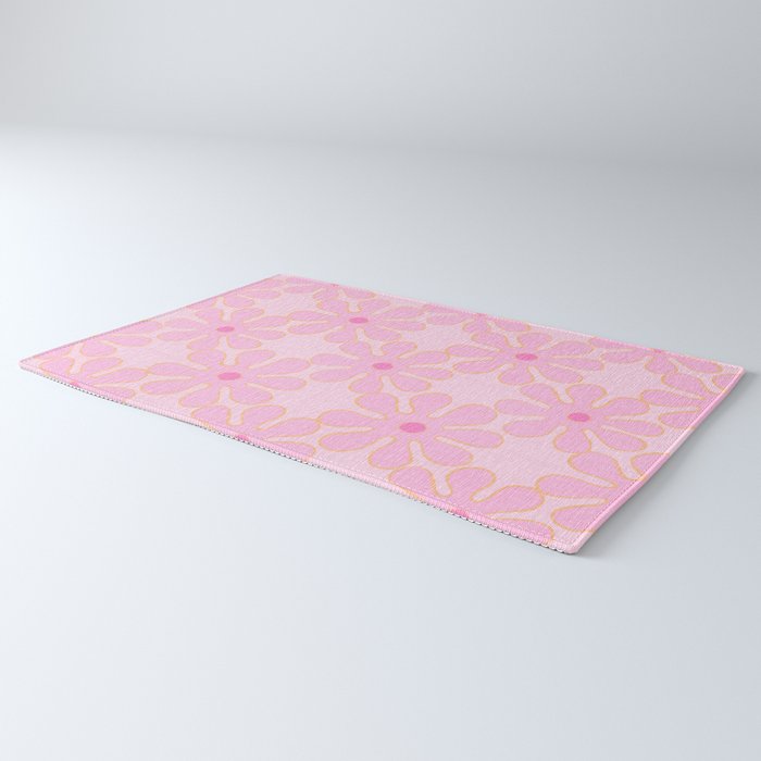 Pink Floral 70s Style Groovy Flowers Rug Gallery Image 3