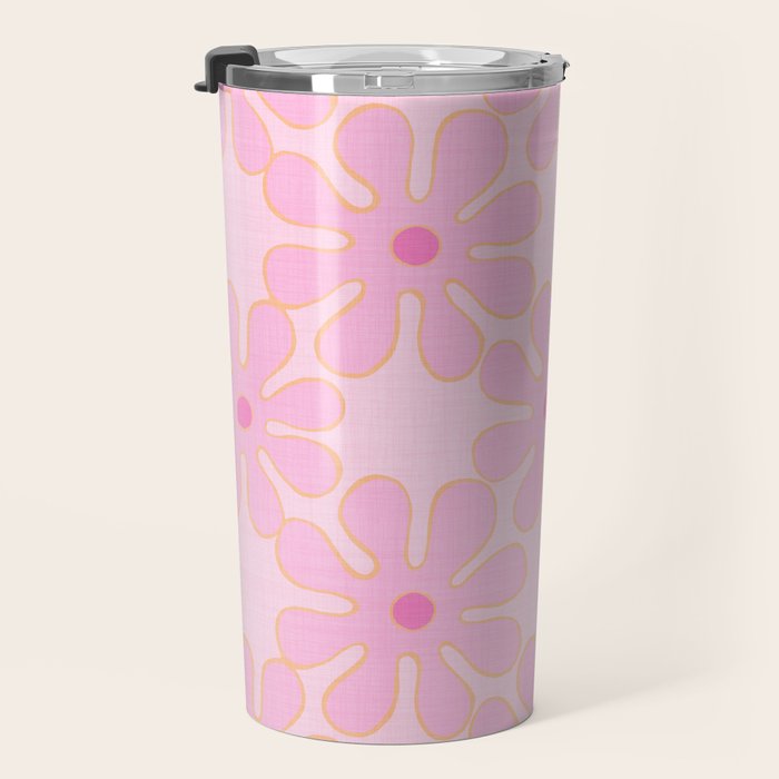 Pink Floral 70s Style Groovy Flowers Travel Mug Gallery Image 3