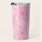 Pink Floral 70s Style Groovy Flowers Travel Mug Gallery Image 3