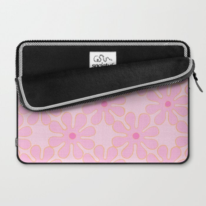 Pink Floral 70s Style Groovy Flowers Laptop Sleeve Gallery Image 2