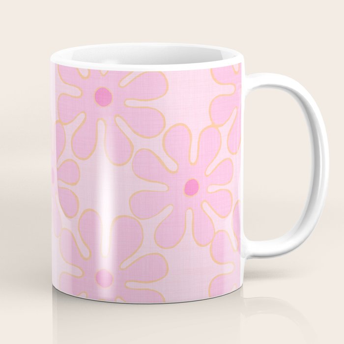 Pink Floral 70s Style Groovy Flowers Coffee Mug Gallery Image 1