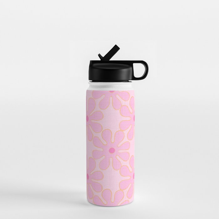 Pink Floral 70s Style Groovy Flowers Water Bottle Gallery Image 1