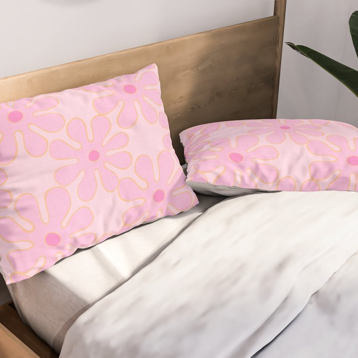 Pink Floral 70s Style Groovy Flowers Pillow Sham Gallery Image 2